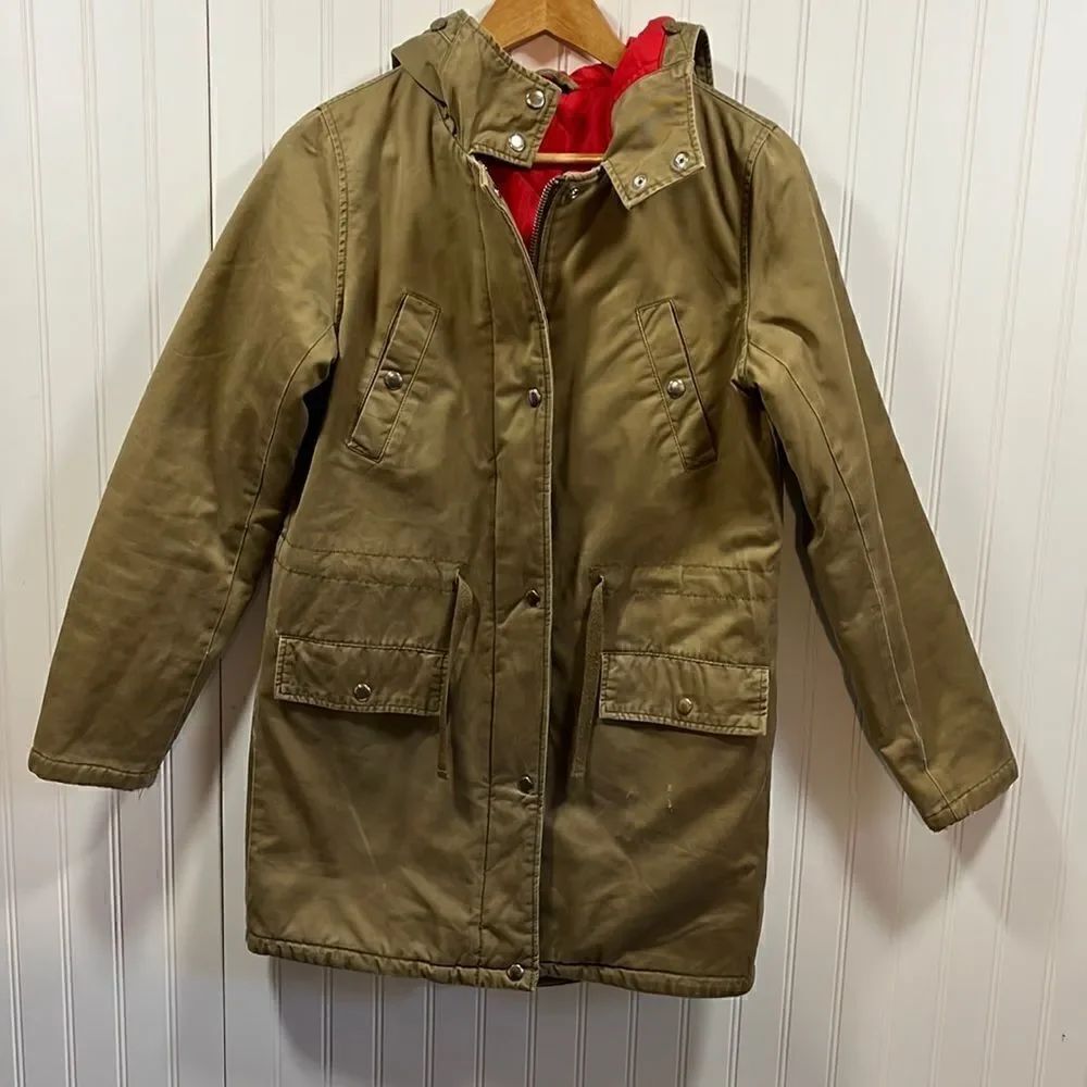 Top shop tan hooded full zip cargo coat